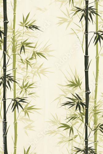 Cloth pattern design  printmaking style of bamboo  a thin  large white space