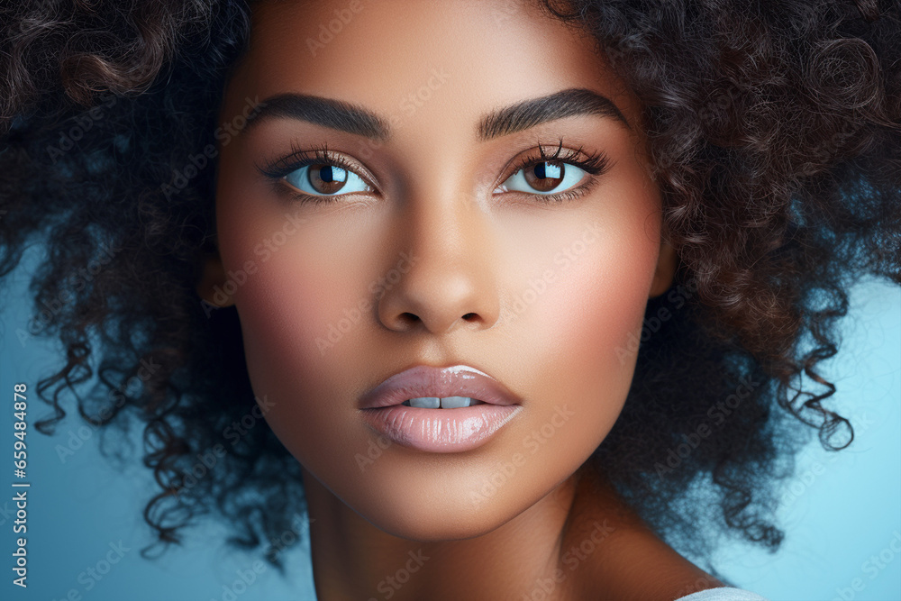 Portrait of afro american woman with curly hair. Portrait of afro american woman with curly hair.