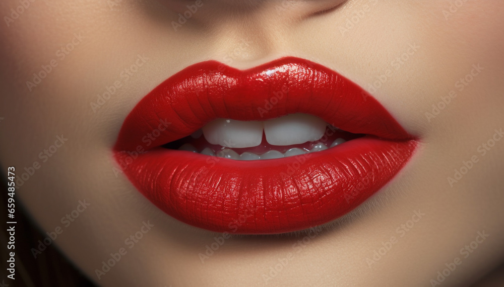 Beautiful woman shiny lips exude sensuality and elegance in glamourous fashion generated by AI Beautiful woman shiny lips exude sensuality and elegance in glamourous fashion generated by AI