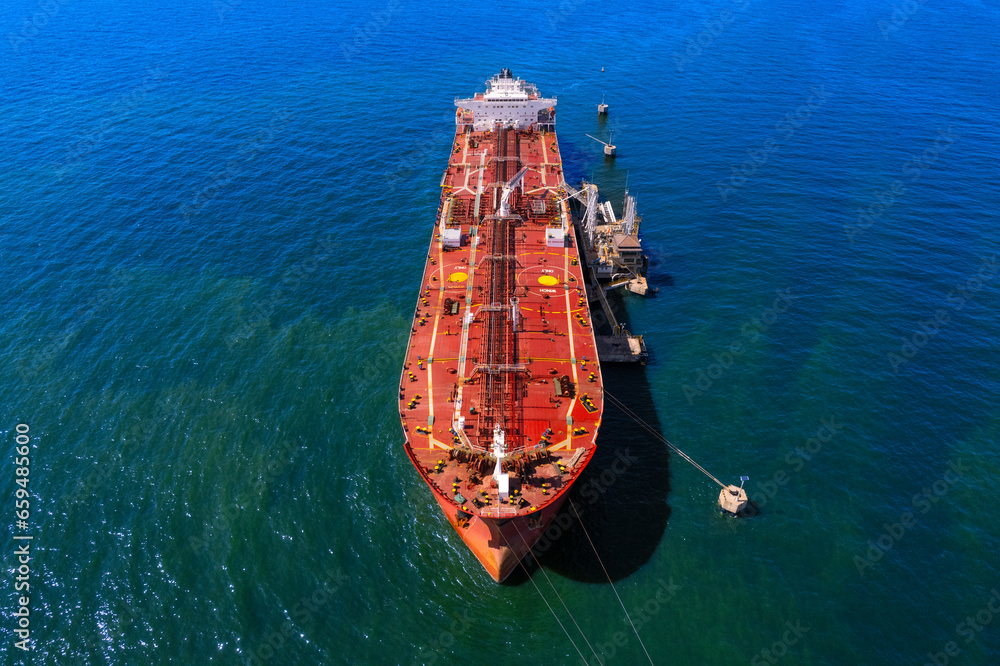 Top view Ship tanker gas LPG, Aerial view Liquefied Petroleum Gas LPG tanker, Tanker ship logistic and transportation business oil and gas industry, Loading  oil and gas offshore platforms.