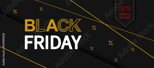 Black friday sale horizontal web banner. Sale and discount advertising backgrounds with abstract pattern. Black Friday illustration.