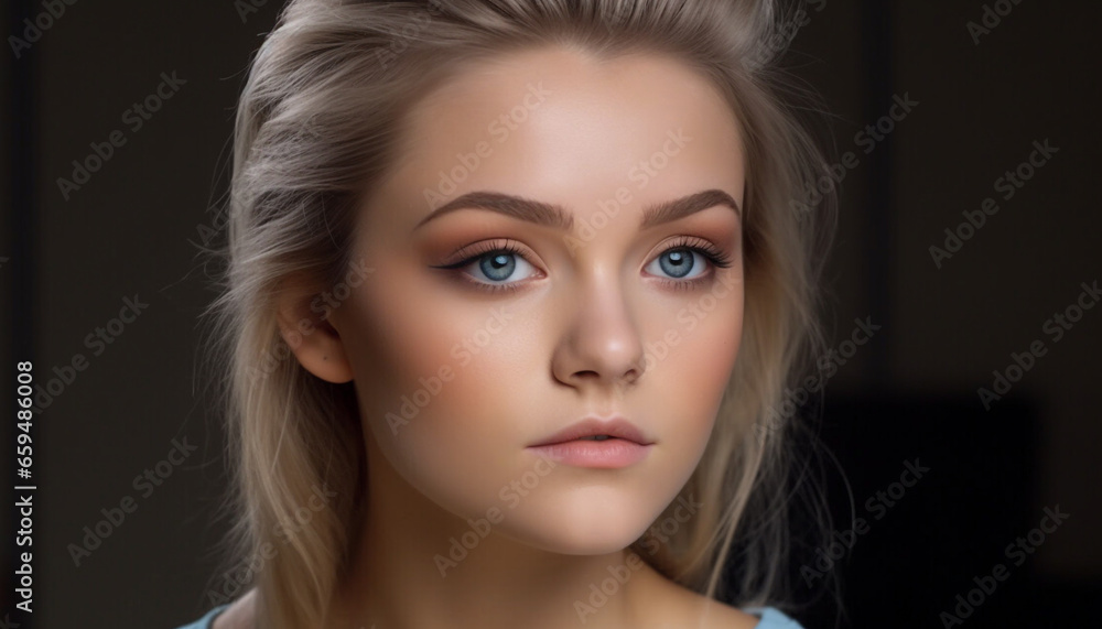 Beautiful fashion model with elegance and sensuality looking at camera generated by AI Beautiful fashion model with elegance and sensuality looking at camera generated by AI