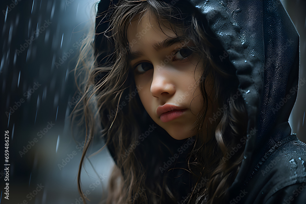 little girl with signs of sadness on her face , created by generative AI technology little girl with signs of sadness on her face , created by generative AI technology