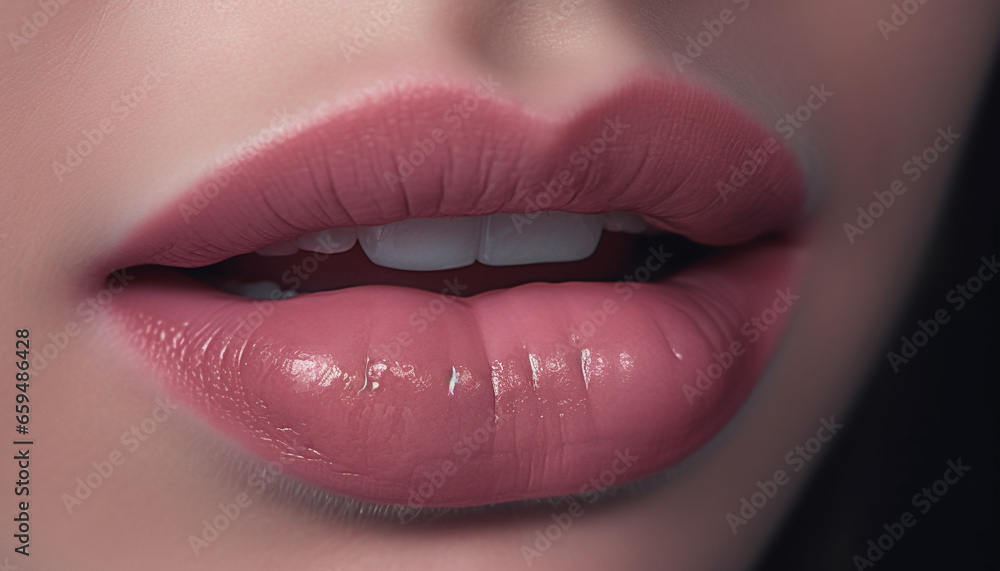 Smiling beauty with shiny pink lips exudes sensuality and elegance generated by AI Smiling beauty with shiny pink lips exudes sensuality and elegance generated by AI