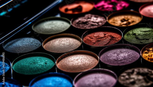 Vibrant eyeshadow palette set in a bowl, a beauty collection generated by AI