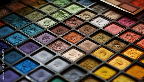 Vibrant eyeshadow palette set in a still life of beauty generated by AI © djvstock