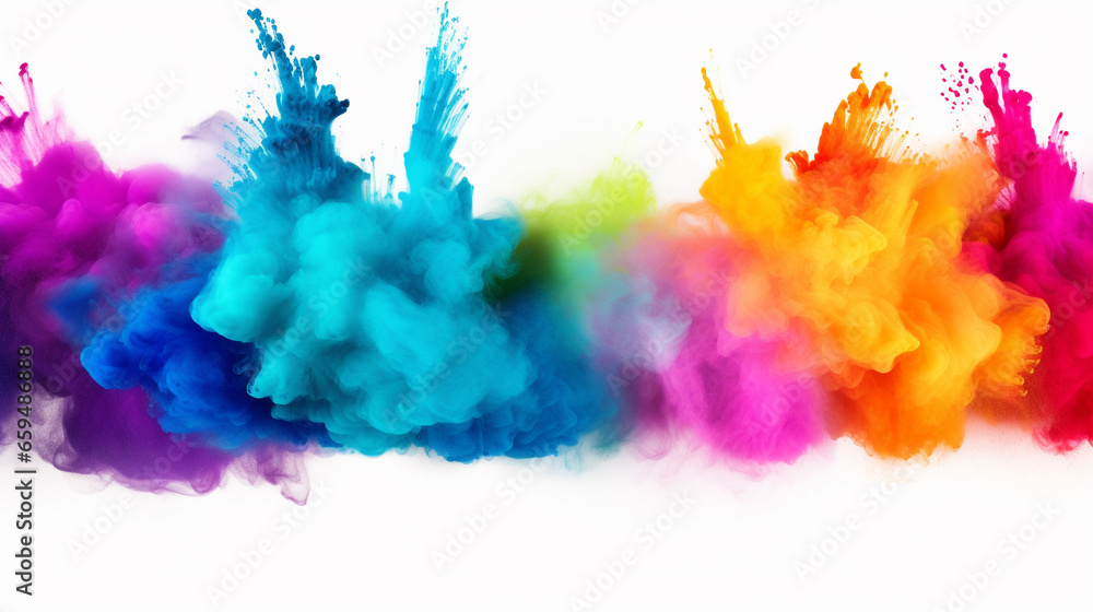 Colorful paint explosion isolated on white background Abstract colored background
