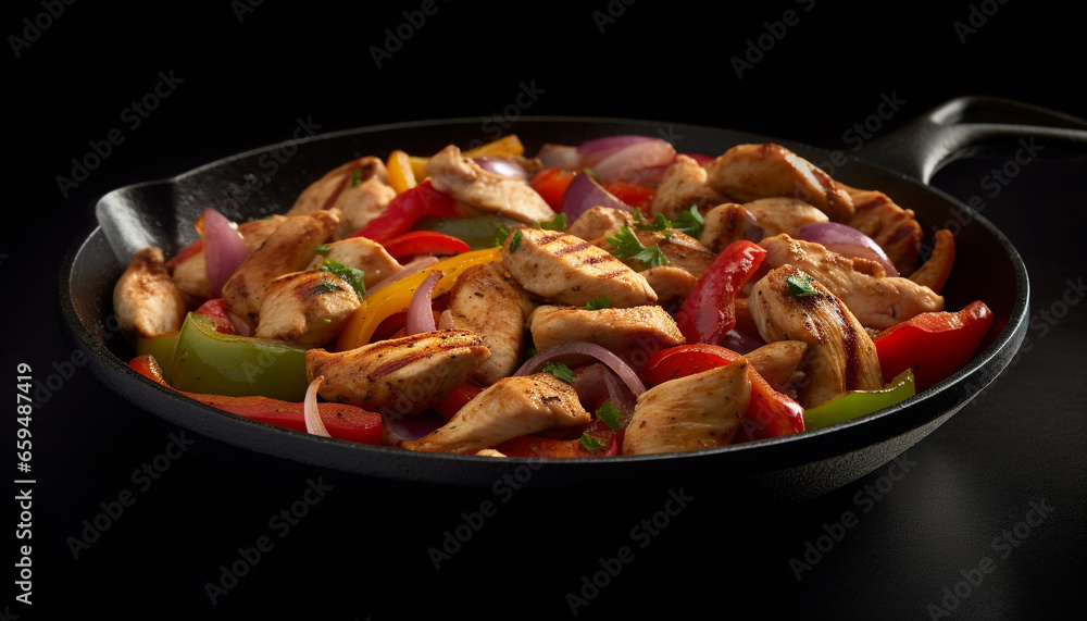 Grilled meat and vegetables on a plate, perfect for lunch generated by AI Grilled meat and vegetables on a plate, perfect for lunch generated by AI