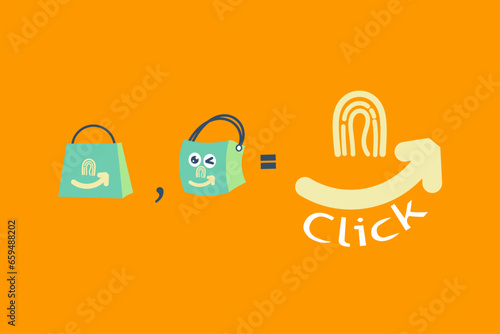 E-commerce business logo design in the shape of a shopping bag with a fingerprint logo with the company name 