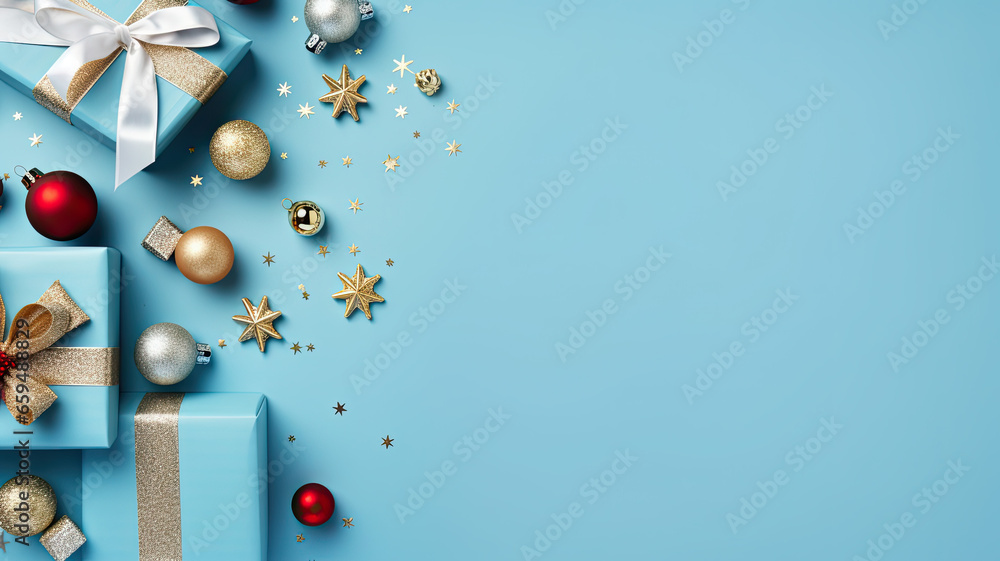 Fototapeta premium Winter Holiday Frame with Christmas Decorations