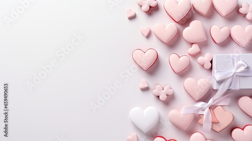  a white box surrounded by pink and white heart shaped candies.  generative ai