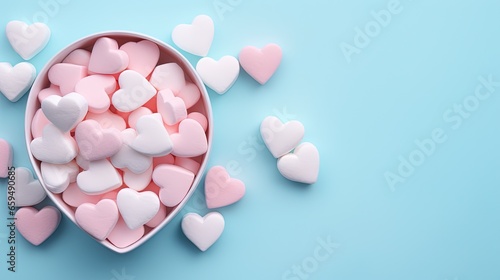  a bowl filled with pink and white heart shaped marshmallows.  generative ai