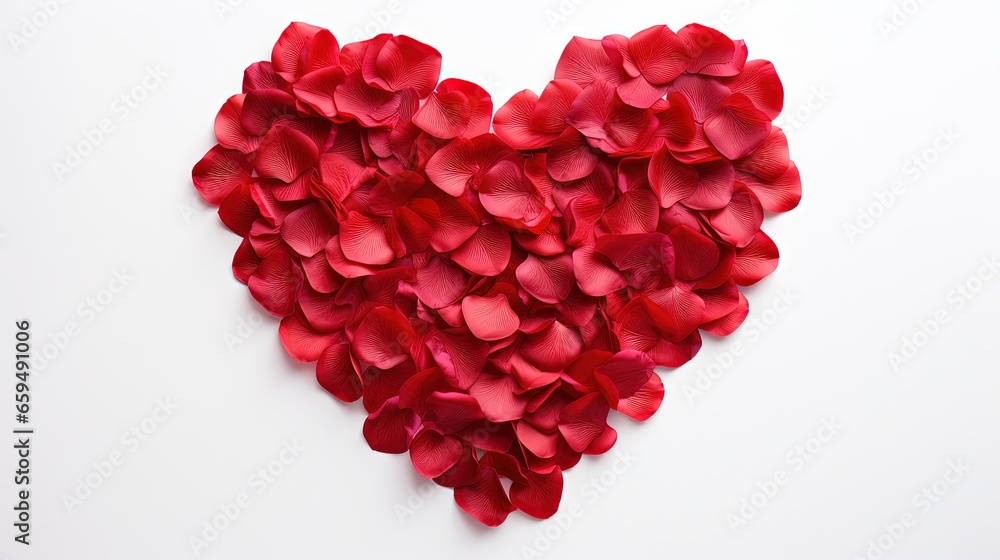 a heart shaped arrangement of red petals on a white background. generative ai a heart shaped arrangement of red petals on a white background. generative ai