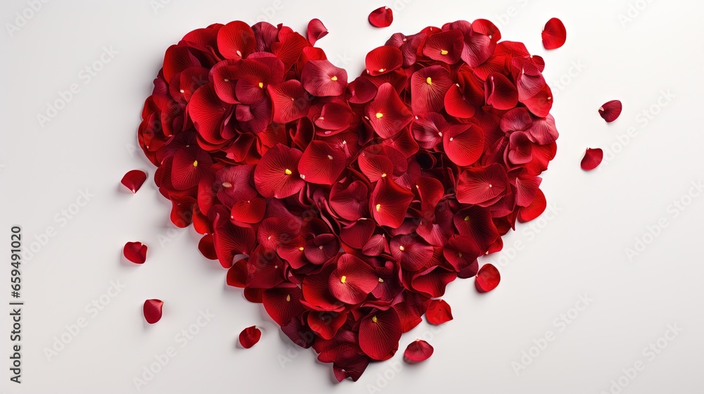 a heart shaped arrangement of red petals on a white background. generative ai a heart shaped arrangement of red petals on a white background. generative ai