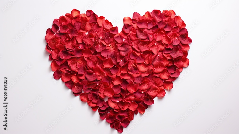 a heart shaped arrangement of red petals on a white background. generative ai a heart shaped arrangement of red petals on a white background. generative ai