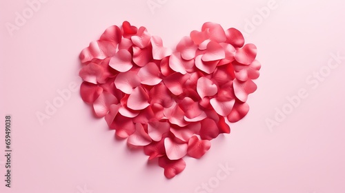 a heart made out of pink petals on a pink background.  generative ai