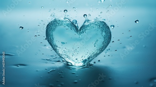  a heart shaped object floating in water with drops of water around it.  generative ai