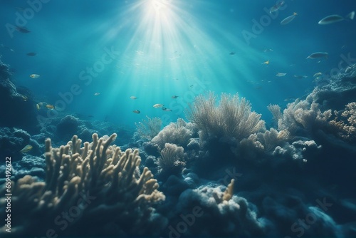 Underwater sea in blue sunlight