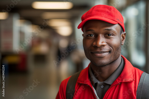 Generative AI portrait of multinational ethnicity person mail service worker uniform