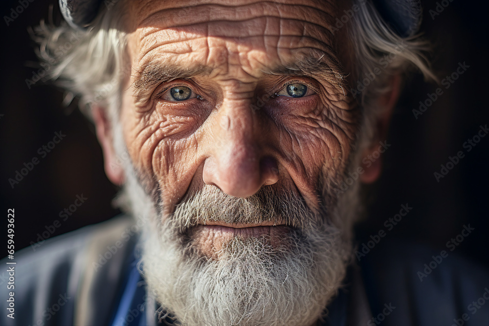 Close up photography of old poor homeless man with a sad look on his face generative ai image Close up photography of old poor homeless man with a sad look on his face generative ai image