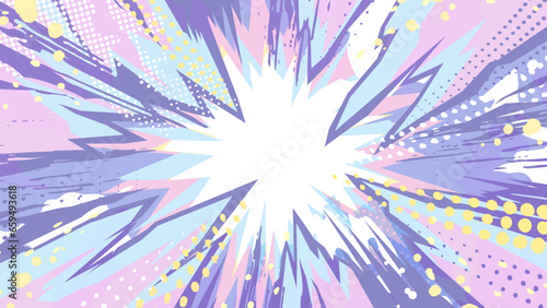 アメコミ風の爆発の背景イラスト_紫_16:9