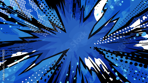 アメコミ風の爆発の背景イラスト_青_16:9