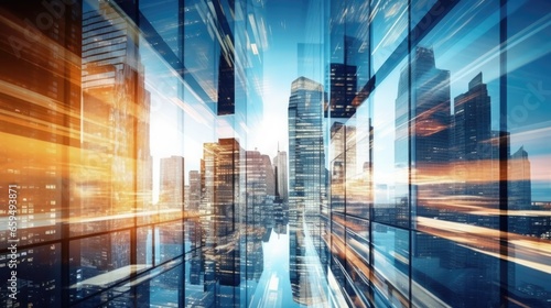 Fototapeta Naklejka Na Ścianę i Meble -  Abstract smart network and connection technology concept in city at night for business web banner, business design template, Generative AI