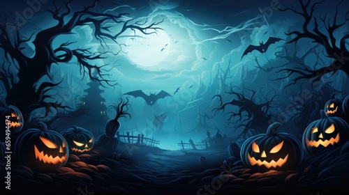 Wallpaper Mural Illustration of Halloween days and pumpkins In the spooky night, Halloween Backdrop, Generative AI Torontodigital.ca