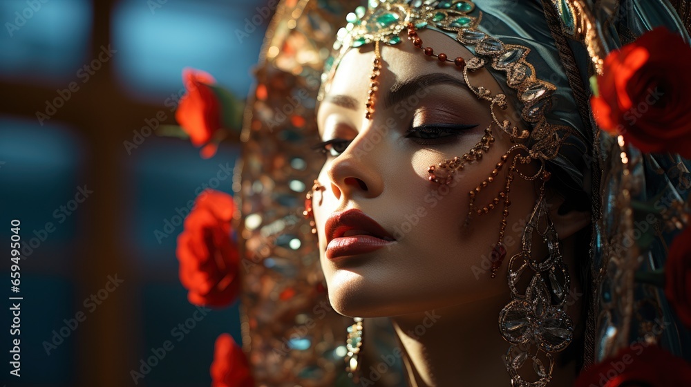 Fototapeta premium A close-up of a Virgen de Guadalupe-themed painting , Background Image,Desktop Wallpaper Backgrounds, HD