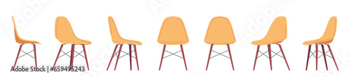 Set modern yellow chair in different positions. Flat illustration isolated on white background