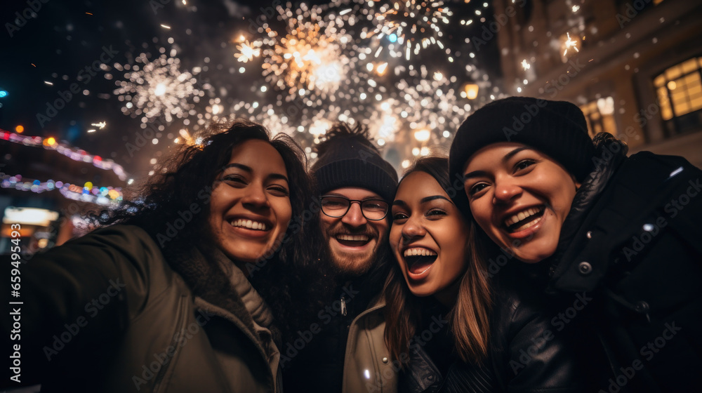 People happily celebrate the new year together