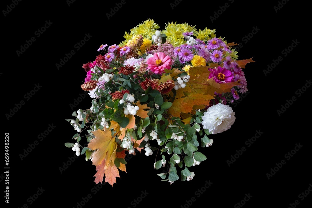 Autumn bouquet of flowers on a black background