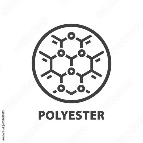 Polyester fabric icon. Stamp label rounded badge, product, tag, on transparent background.