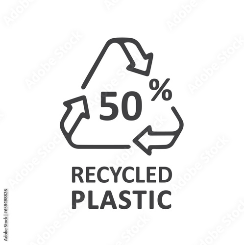 Made from 50 percent recycled plastic - label, vector, icon.