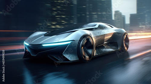 AI futuristic concept car running on the road