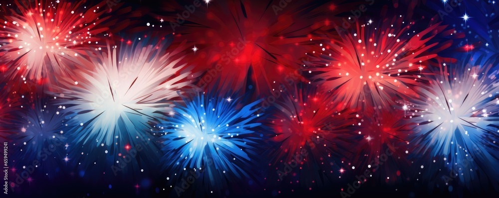 Fototapeta premium Abstract 4th of July background, red white and blue fireworks