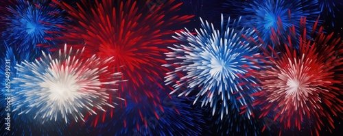 Abstract 4th of July background, red white and blue fireworks
