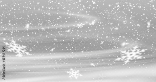 Snow and snowflakes on transparent background.  Winter snowfall effect of falling white snow flakes and shining, New Year snowstorm or blizzard realistic backdrop. Christmas or Xmas holidays.
