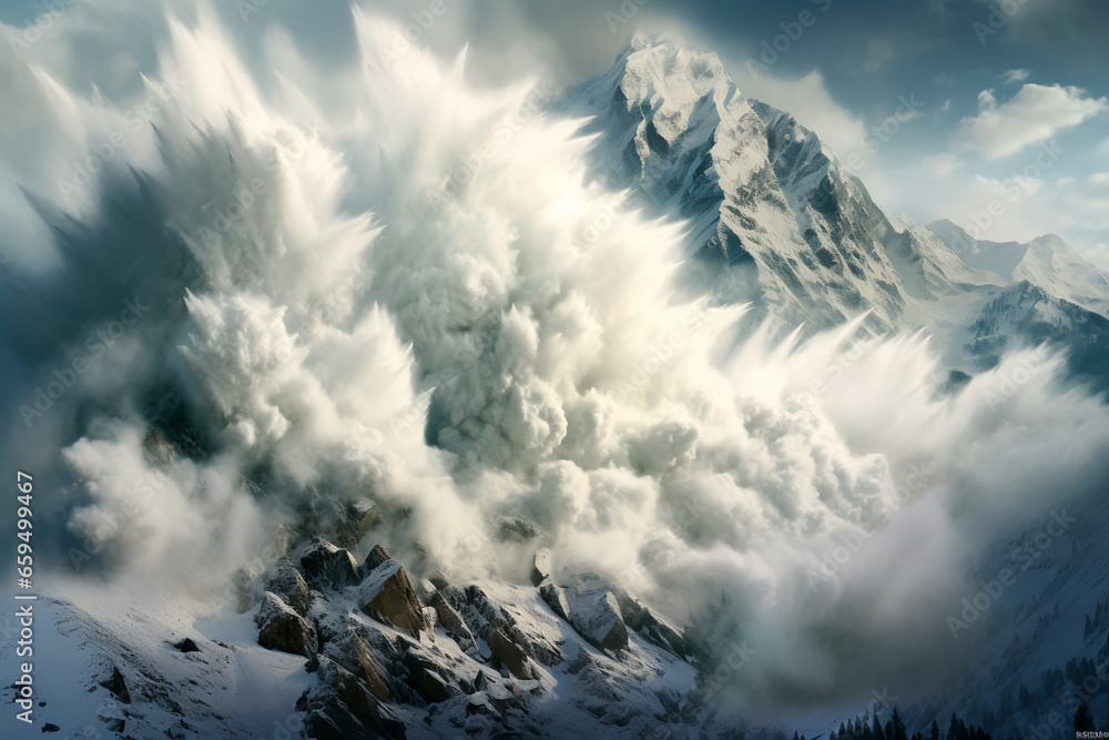 Snow avalanche in the mountains. The power of nature. Snow avalanche in the mountains. The power of nature.