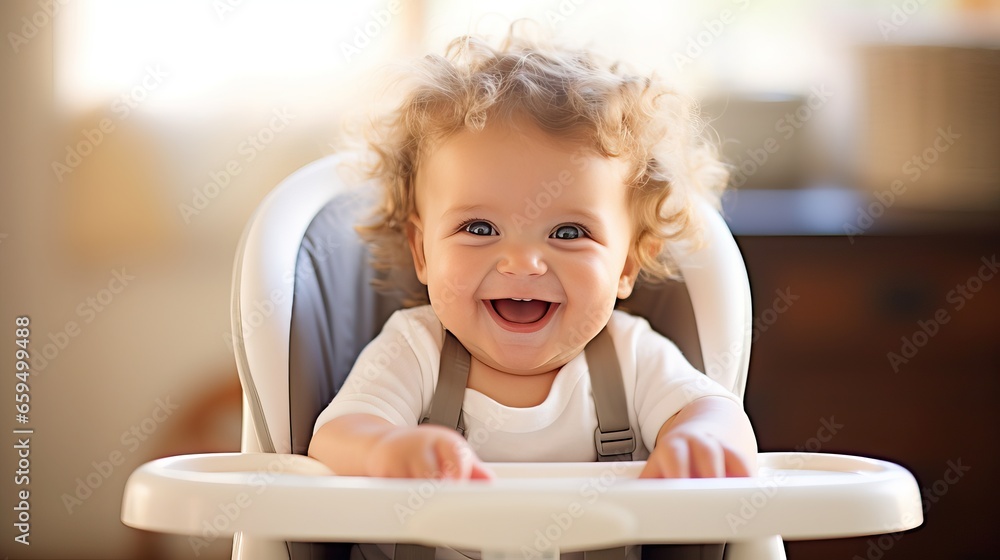Smiling baby sit in high chair Smiling baby sit in high chair