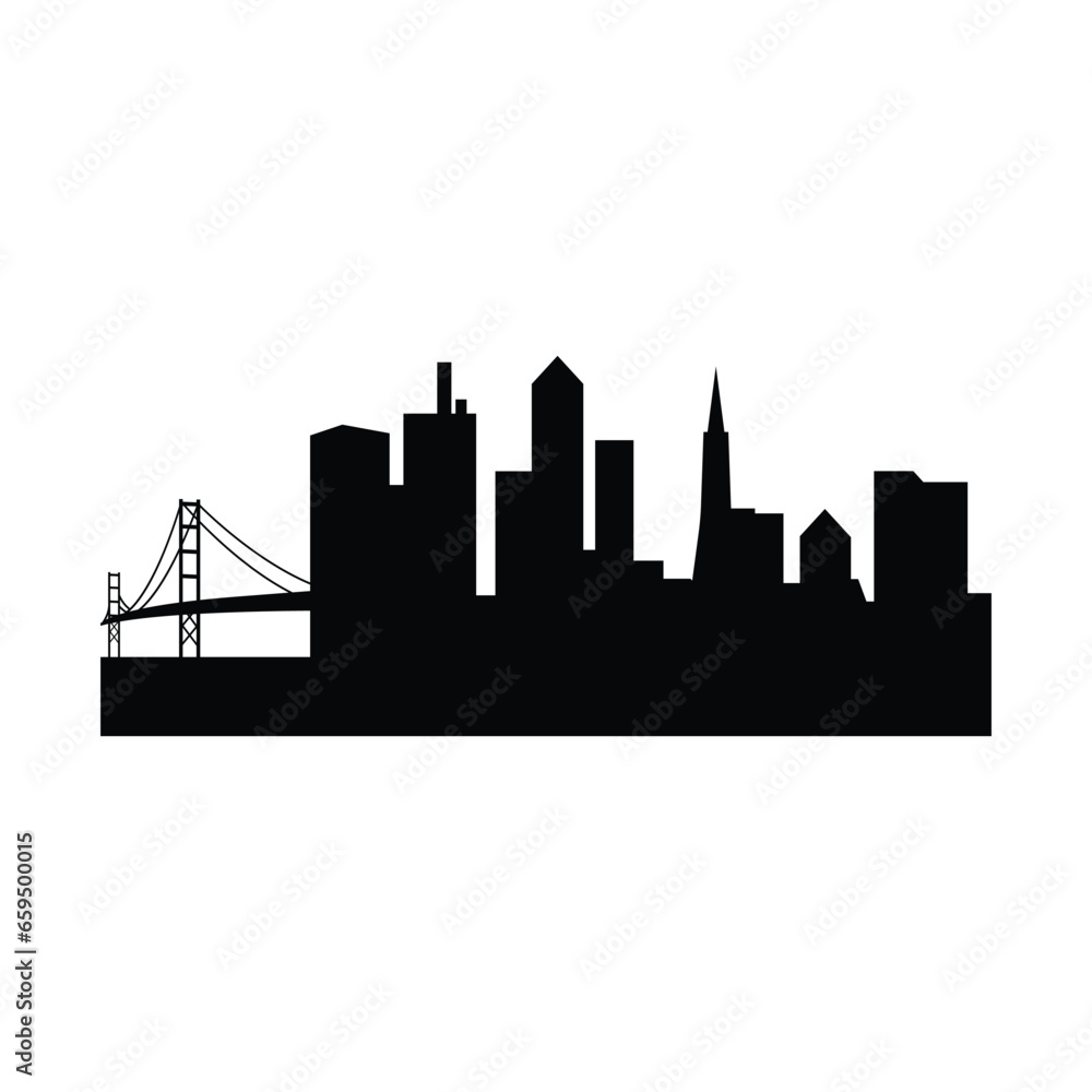 city skyline silhouette, San Francisco city skyline black and white