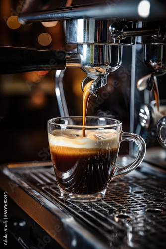 Espresso pouring from coffee machine.