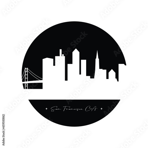 San Francisco city skyline silhouette background. Vector illustration in coin