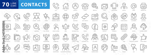 Set of 54 Contact Us web icons in line style. Web and mobile icon. Chat, support, message, phone. Vector illustration