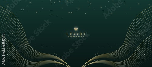 Luxurious dark green background with sparkling gold lines design.