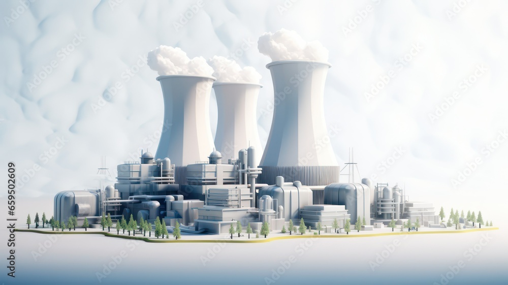 Nuclear power plant created with Generative AI - obrazy, fototapety, plakaty 