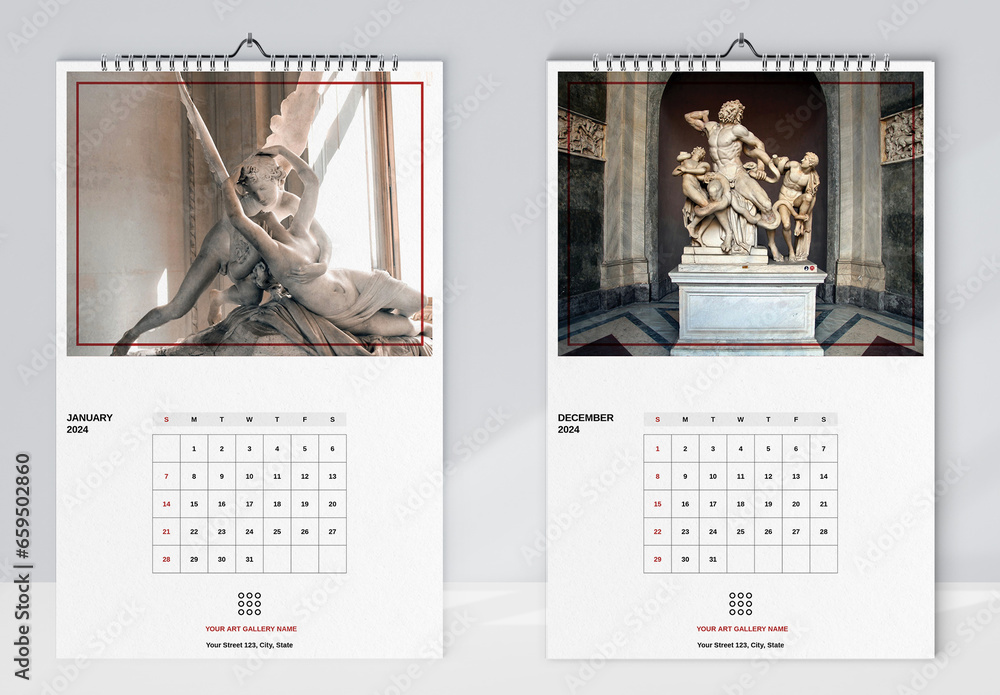 Art Gallery Wall Calendar 2024 Layout Stock Template Adobe Stock
