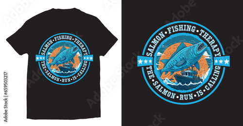 Fishing t-shirt design  Salmon fishing t-shirt design  Fishing boat t-shirt design  Big salmon t-shirt design.