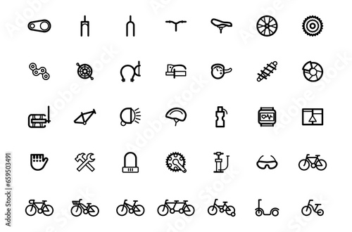 Set of icons of bicycle spare parts. Vector illustration