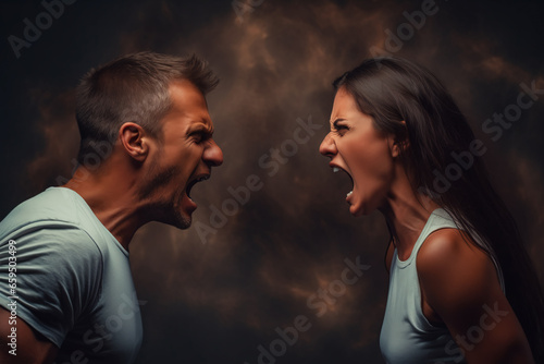 A man and a woman are shouting at each other. Problems in the couple's relationship.